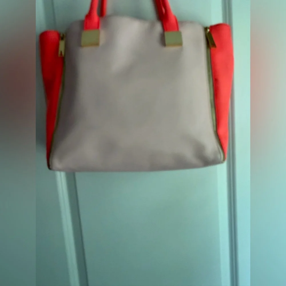 Ted Baker Pink and Neon Coral Saffiano Contrast Tote with Gold Hardware